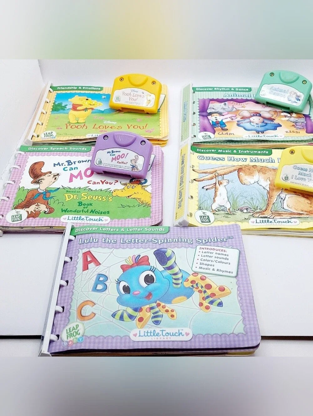 Vintage‎ LeapFrog LittleTouch LeapPad Bundle Pink 5 Books 4 Cartridges Puppet
